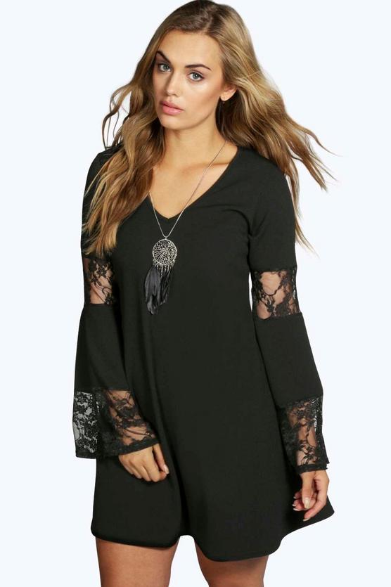 Plus Willow Lace Panelled Flute Sleeve Dress